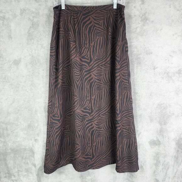Womens Stonebridge Brown & Black Zebra Print Midi Skirt Polyester Size L - Picture 2 of 9